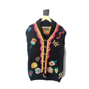 Vintage Berek Marta D Floral Colorful Flower Whimsy Theme Sweater Medium 1989